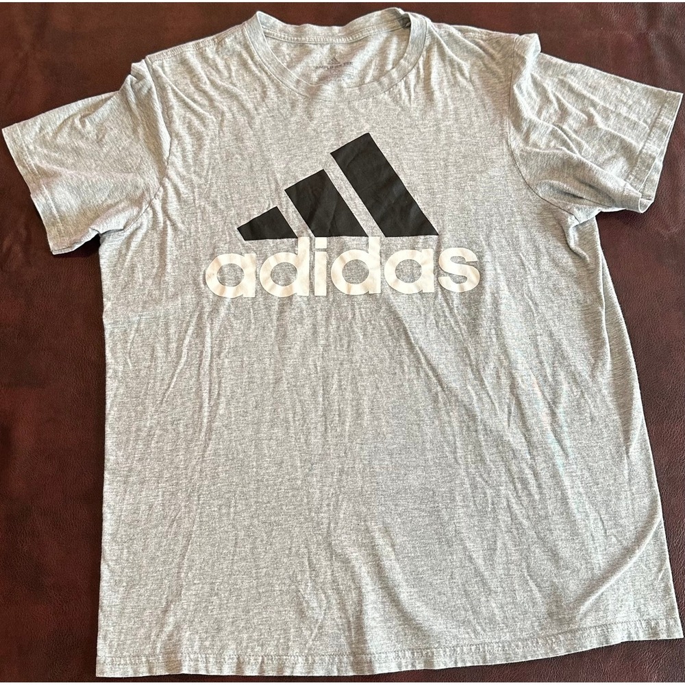 Adidas Amplifier Tee Mens Large Gray Heather Short Sleeve Graphic Logo T-Shirt